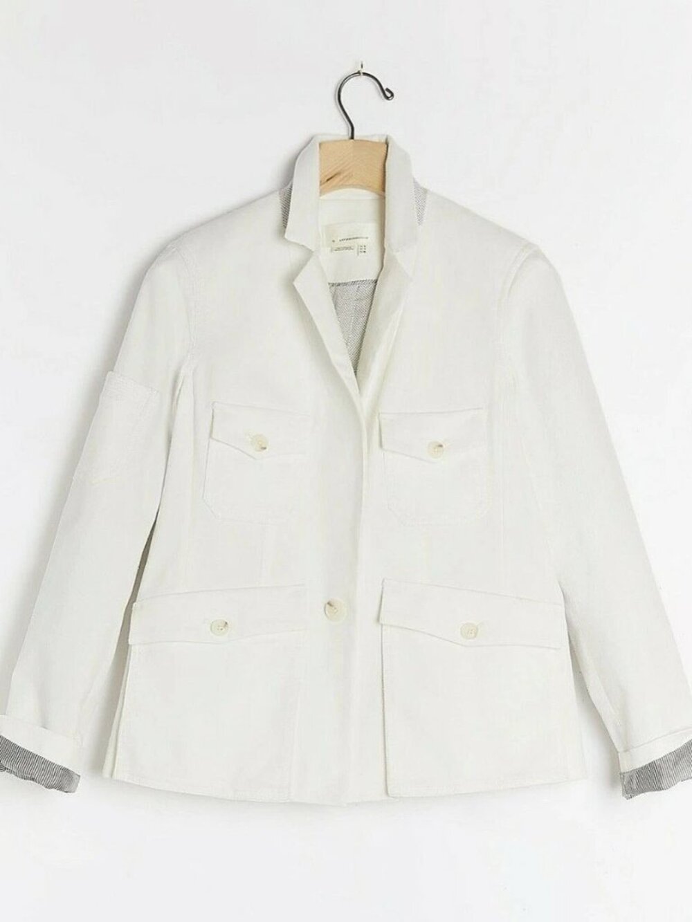 NWT Anthropologie Neve White Utility Buttoned Blazer Jacket, Size 16W